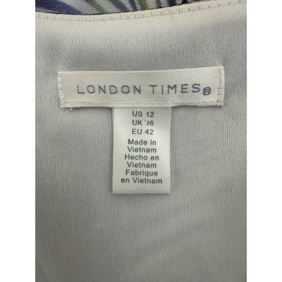 London Times Purple Green Palm Print Mesh Sheath Dress Size 12 Summer Tropical - Picture 4 of 6